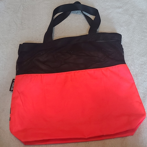 Victoria's Secret PINK Mesh Tote Beach Gym Bag Hot Pink / Orange - Picture 3 of 7